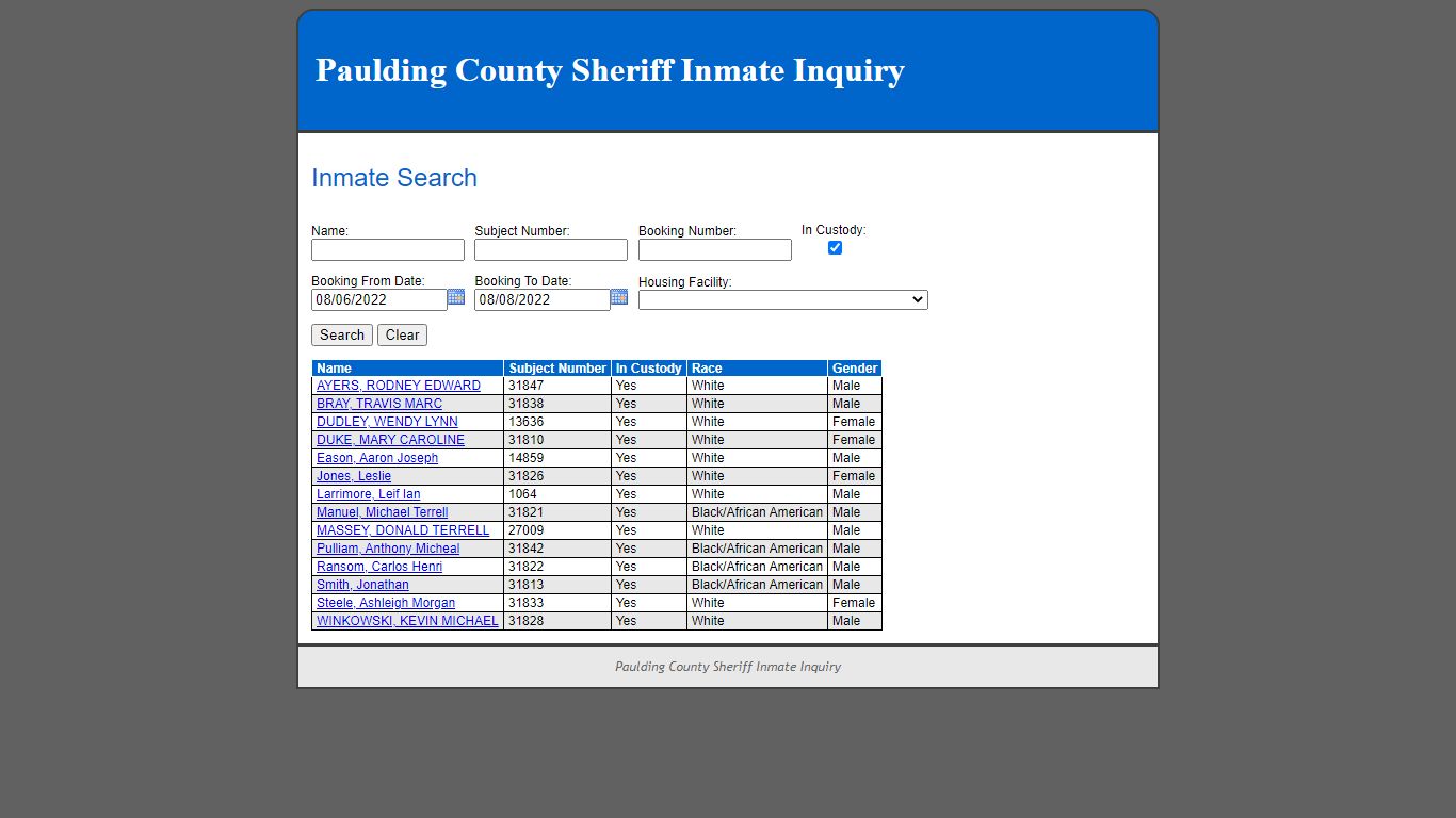 Inmate Search - inmate.paulding.gov:9443